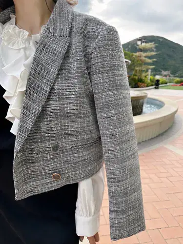 Checked Cropped Blazer_BZ2311L01
